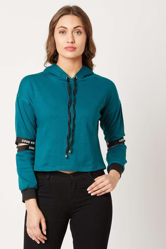 Solid Cotton Round Neck Women's Sweatshirt